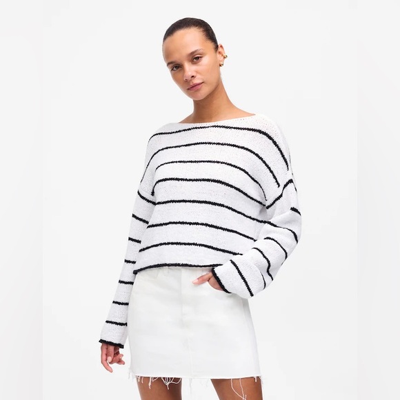 Madewell Sweaters - Madewell Boatneck Pullover Sweater Black White Stripes Women’s Size XL NEW